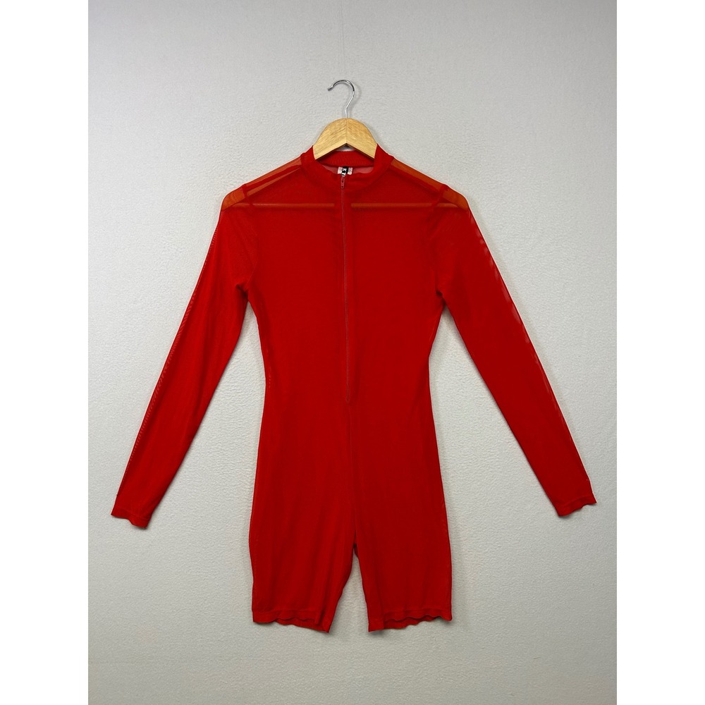 Festival Rave K Too Womens Size Medium Red Sheer Mesh Long Sleeve Romper NJ9074